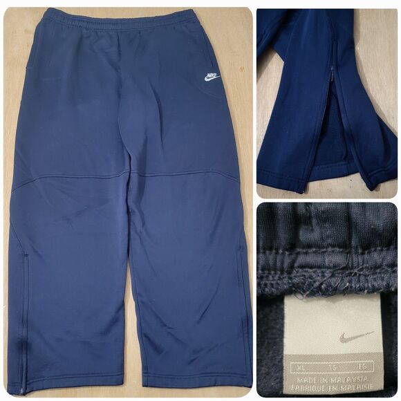 Vintage Nike Blue Sweatpants Size XL Men Nike Silver Tag Swoosh Logo Zip Bottom - Picture 1 of 11